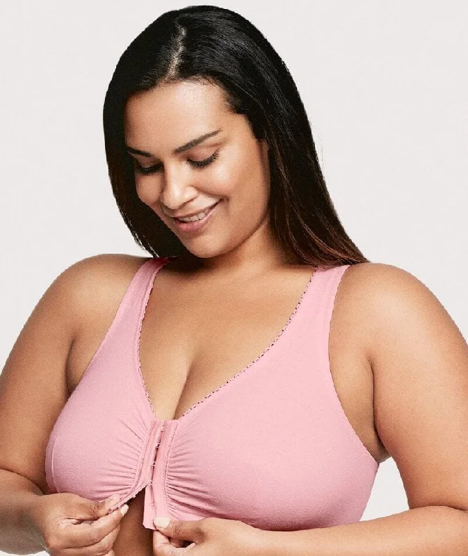 Savings Galore Glamorise Front-Closure Cotton T-Back Wire-Free Comfort Bra - Pink Blush