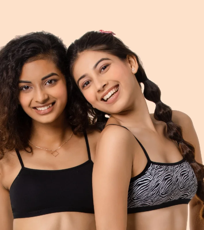 Season Finale Sale Enamor BB03 Trendy Fit Stretch Cotton Beginners Bra with Antimicrobial Finish and Cami Neckline - Pack Of 2 - Black Season Finale Sale Enamor BB03 Trendy Fit Stretch Cotton Beginners Bra with Antimicrobial Finish and Cami Neckline - Pack Of 2 - Black