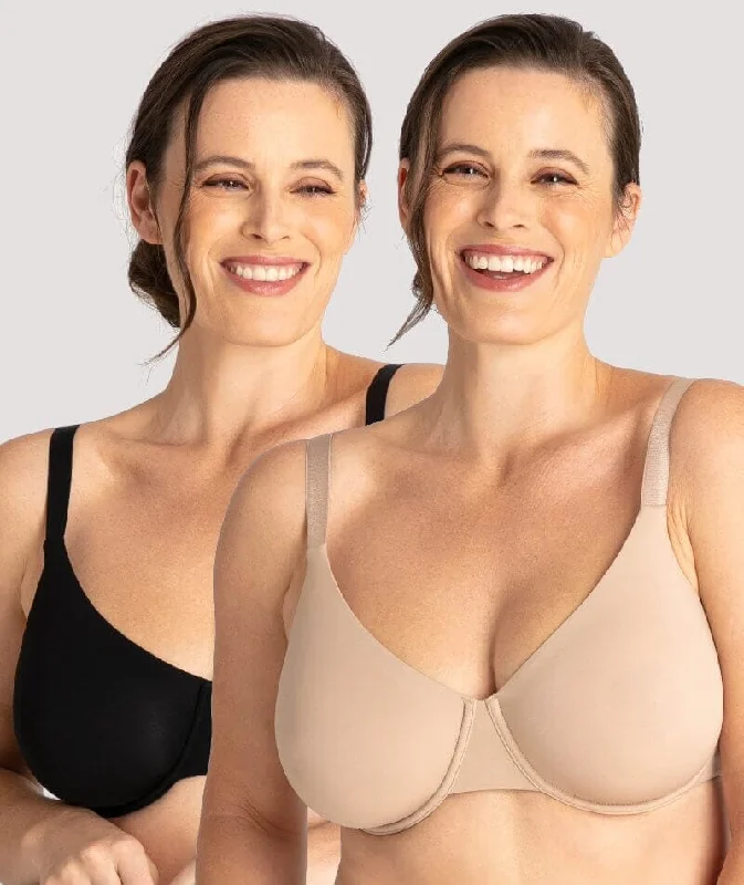 New Deals Underbliss Invisibliss Moulded Microfibre Underwire Bra 2 Pack - Black/Nude