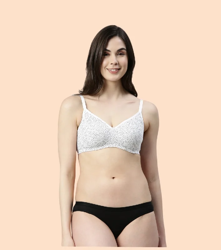 Blowout Sale Enamor Fab-Cool A042 Side Support Shaper Stretch Cotton Everyday Bra for Women- High Coverage, Non Padded and Wirefree - Ditsy Dots Print Blowout Sale Enamor Fab-Cool A042 Side Support Shaper Stretch Cotton Everyday Bra for Women- High Coverage, Non Padded and Wirefree - Ditsy Dots Print
