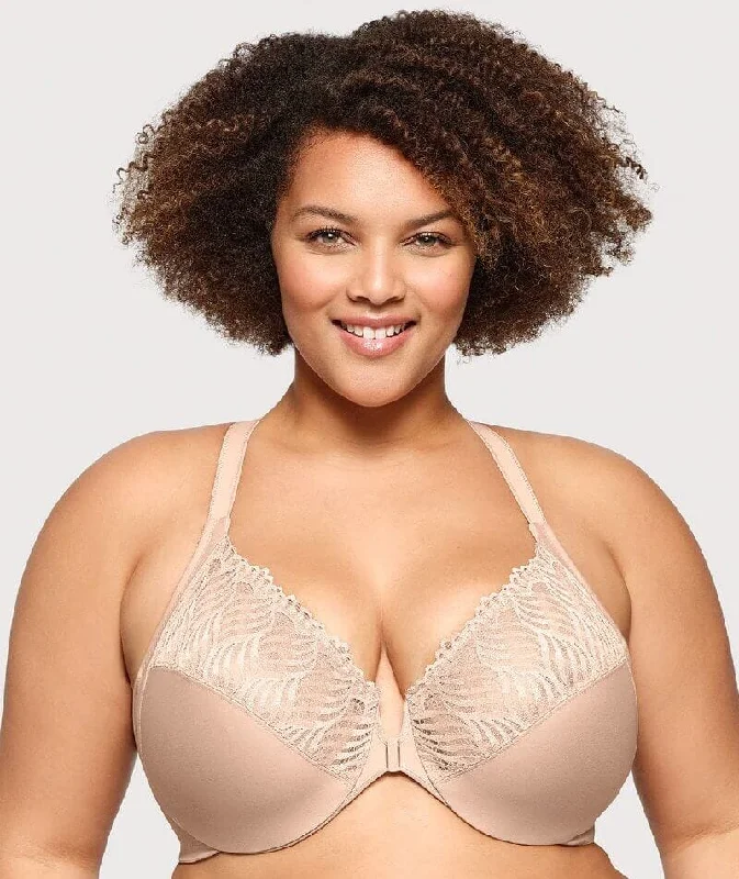 Deal of the Day Glamorise Front-Closure T-Back WonderWire Bra - Cafe