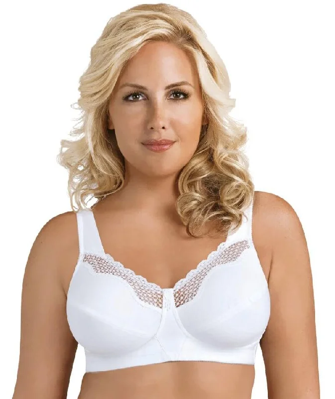 Members Only Exquisite Form Fully Cotton Soft Cup Wire-Free Bra With Lace - White