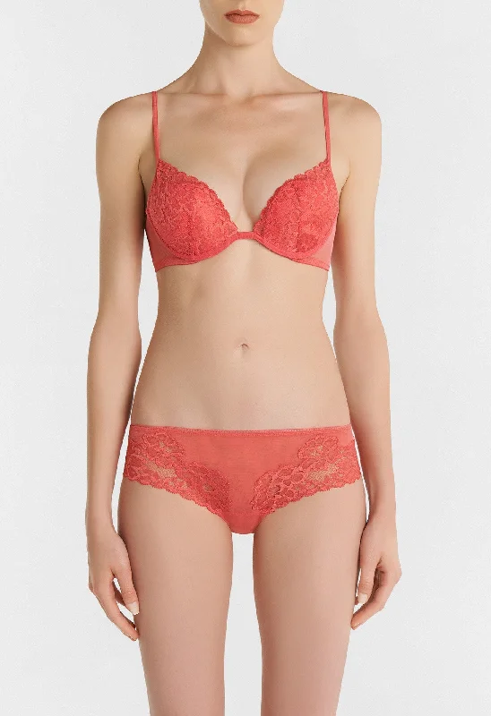 Crazy Savings Coral Push up Bra in Stretch Tulle and Leavers Lace