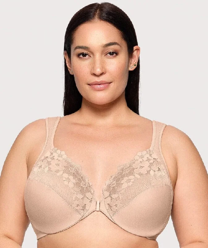 Cash Savings Glamorise WonderWire Front-Closure Cotton Bra - Cafe