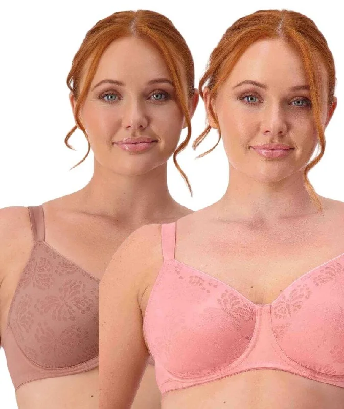 One-DAY Sale Triumph Lacy Minimizer 2 Pack Bra - Toasted Almond/Cherry Rose