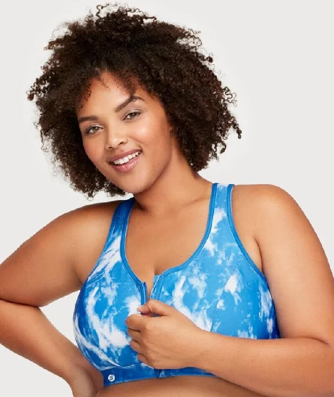 Discount Deals Glamorise Zip Up Front-Closure Wire-Free Sports Bra - Blue Tie-Dye