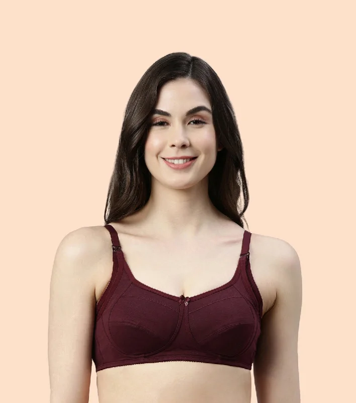 Special Savings Enamor Eco-Melange MT02 Sectioned Lift and Support Cotton Nursing Bra for Women- High Coverage, Non Padded and Wirefree - Grape Wine Special Savings Enamor Eco-Melange MT02 Sectioned Lift and Support Cotton Nursing Bra for Women- High Coverage, Non Padded and Wirefree - Grape Wine