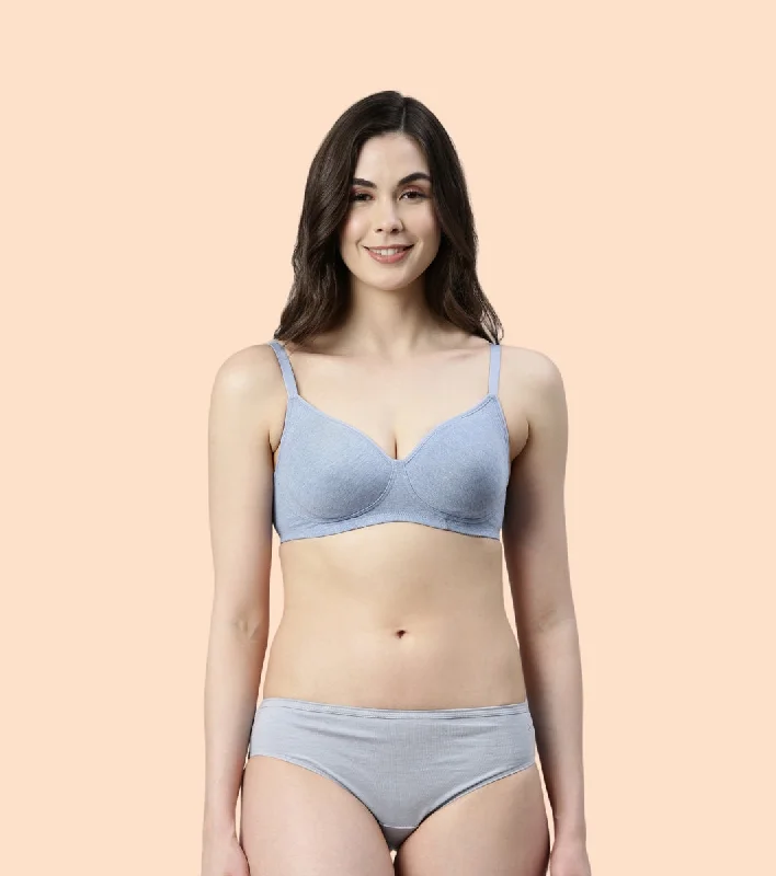 Exclusive Preview Enamor Fab-Cool A042 Side Support Shaper Stretch Cotton Everyday Bra for Women- High Coverage, Non Padded and Wirefree - Chambray Melange Exclusive Preview Enamor Fab-Cool A042 Side Support Shaper Stretch Cotton Everyday Bra for Women- High Coverage, Non Padded and Wirefree - Chambray Melange