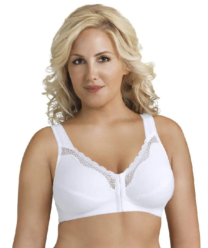 Shop Now Exquisite Form Fully Front Close Wire-Free Cotton Posture Bra With Lace - White