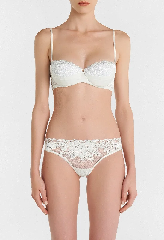 Mega Sale Off-White Bandeau Bra in Leavers Lace and Silk Georgette