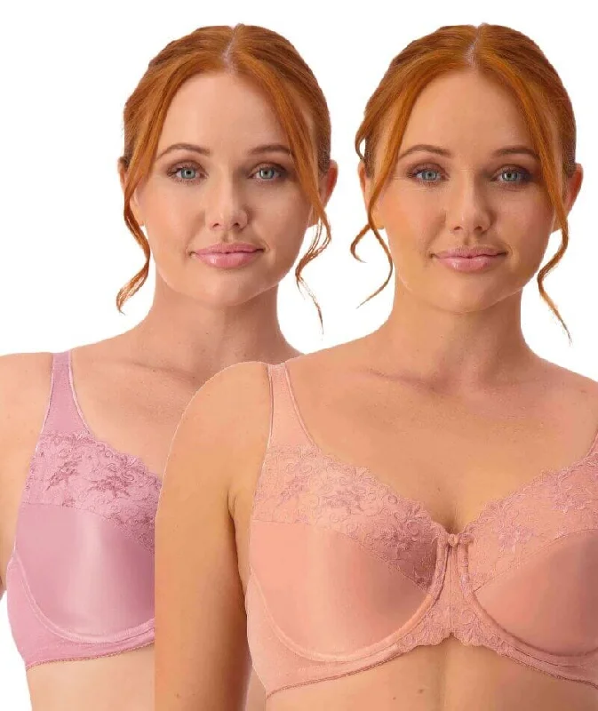 Overstock Triumph Embroidered Minimiser Bra 2 Pack - Rosebloom/Indian Summer