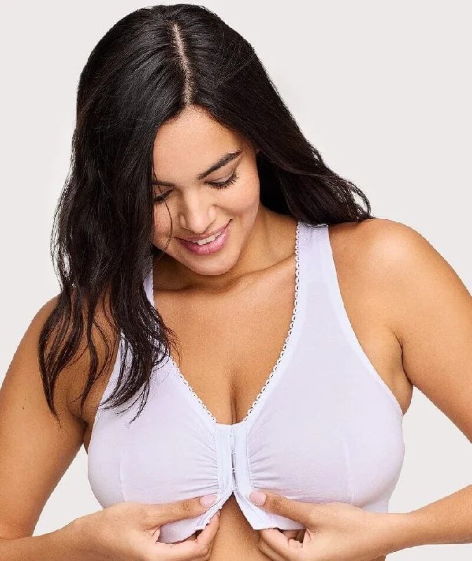 Final Clearance Glamorise Front-Closure Cotton T-Back Wire-Free Comfort Bra - White