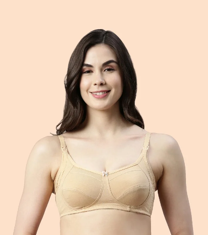 Limited Edition Enamor Eco-Melange MT02 Sectioned Lift and Support Cotton Nursing Bra for Women- High Coverage, Non Padded and Wirefree - Skin Limited Edition Enamor Eco-Melange MT02 Sectioned Lift and Support Cotton Nursing Bra for Women- High Coverage, Non Padded and Wirefree - Skin