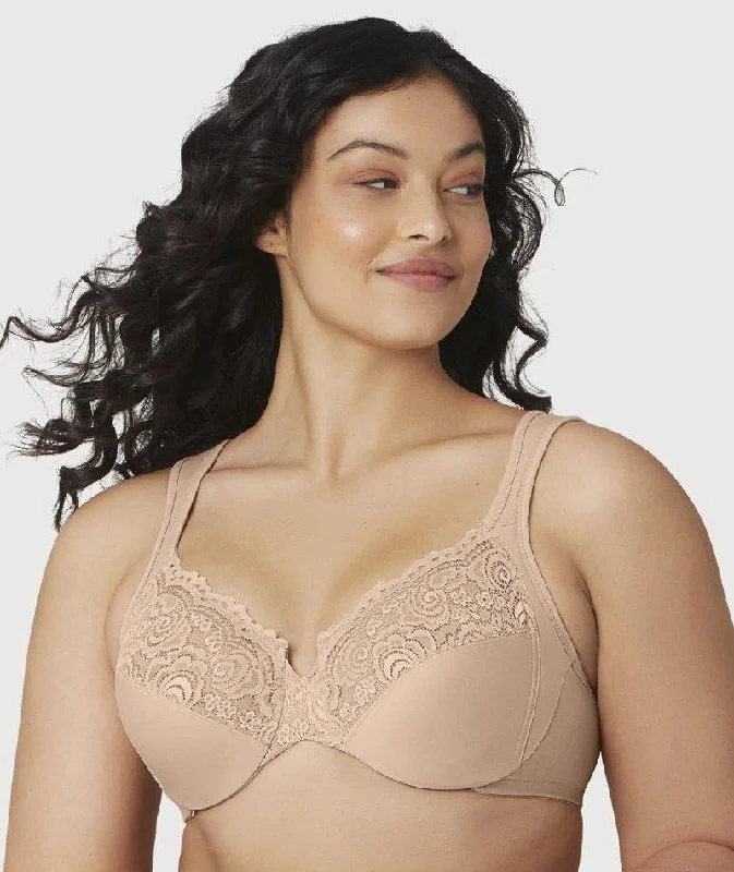 Low Price Glamorise Low Cut WonderWire Lace Bra - Cafe