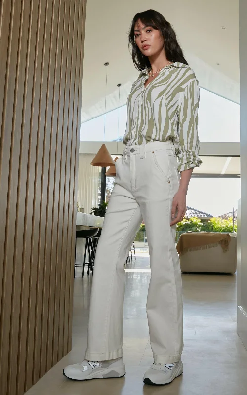 Weekend Wonders Await! Misika Ivory Flare Leg Trousers