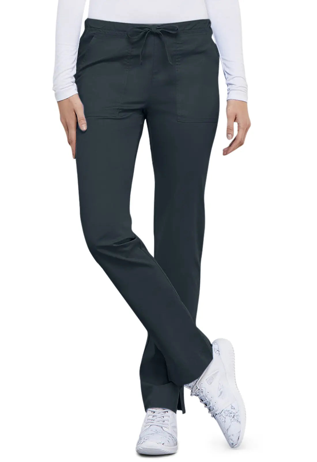 Huge Savings Cherokee Women's Mid Rise Slim Straight Drawstring Pant - Pewter