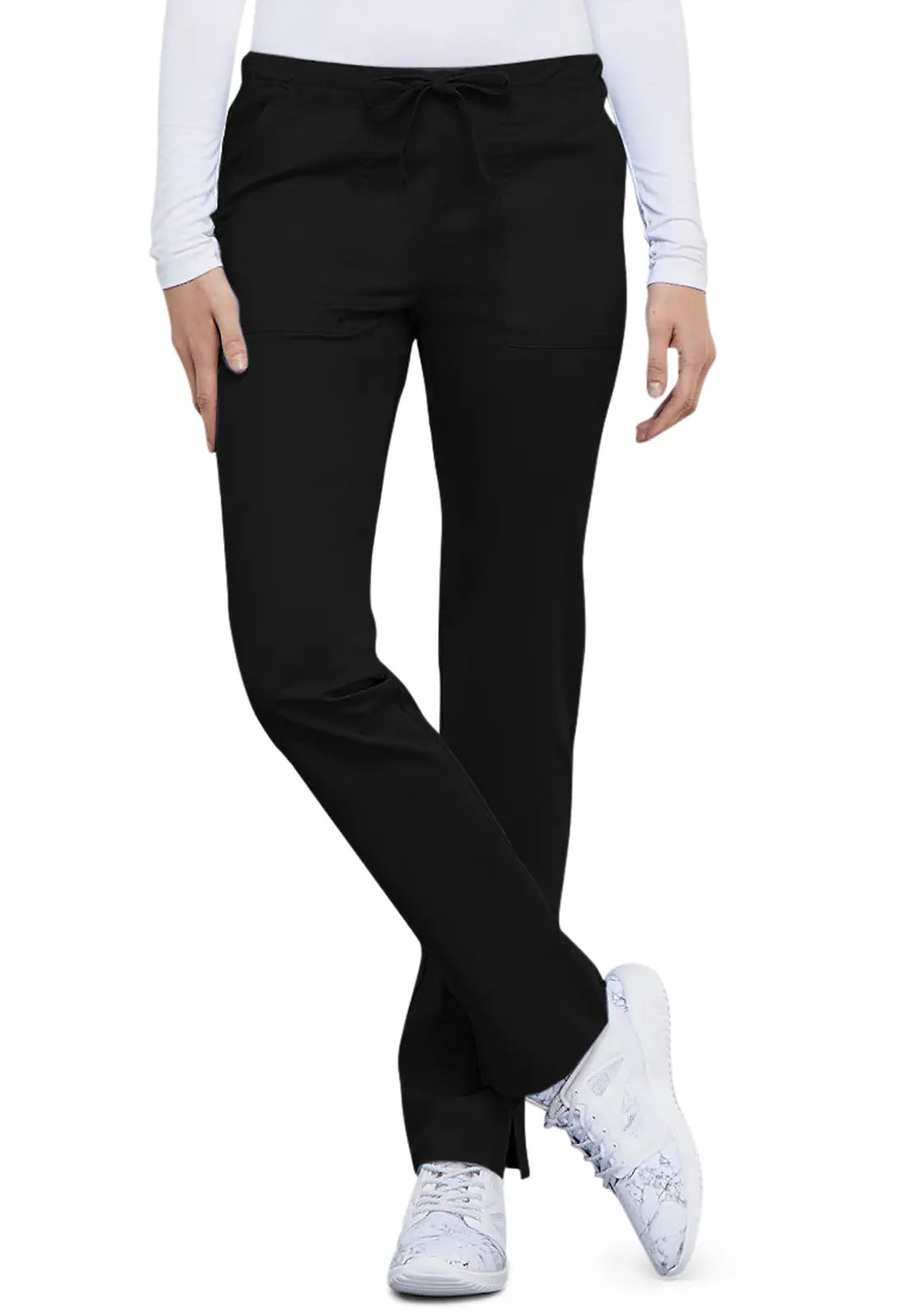 Clearance Sale Cherokee Women's Mid Rise Slim Straight Drawstring Pant - Black