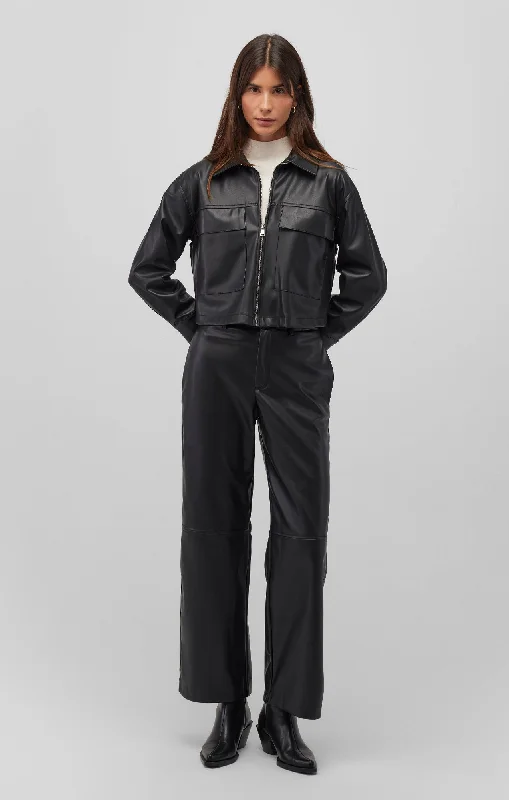 Great Bargain FAUX LEATHER WIDE LEG PANTS IN BLACK