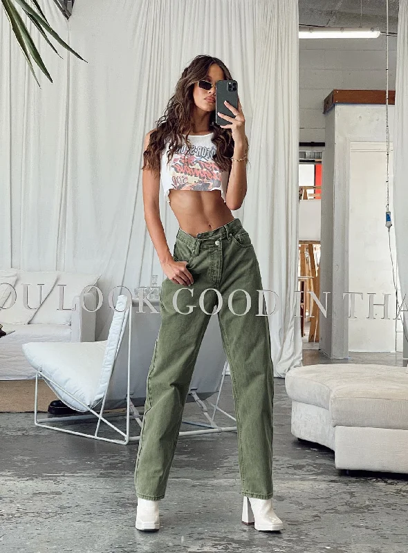 Weekend Deals That Impress Holly Asymmetric Straight Leg Jean Eco Green Denim