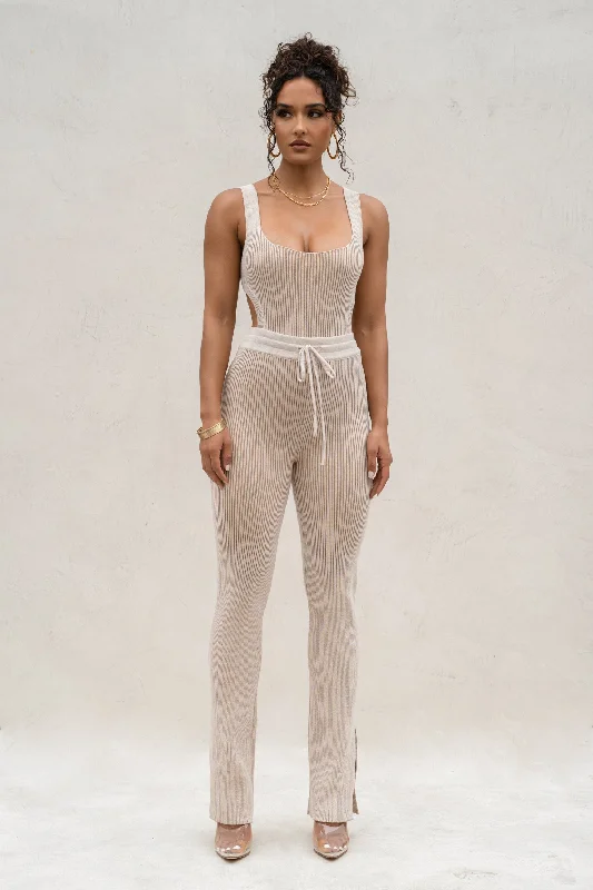 Stock Up Taupe/White Faya Ribbed Pants