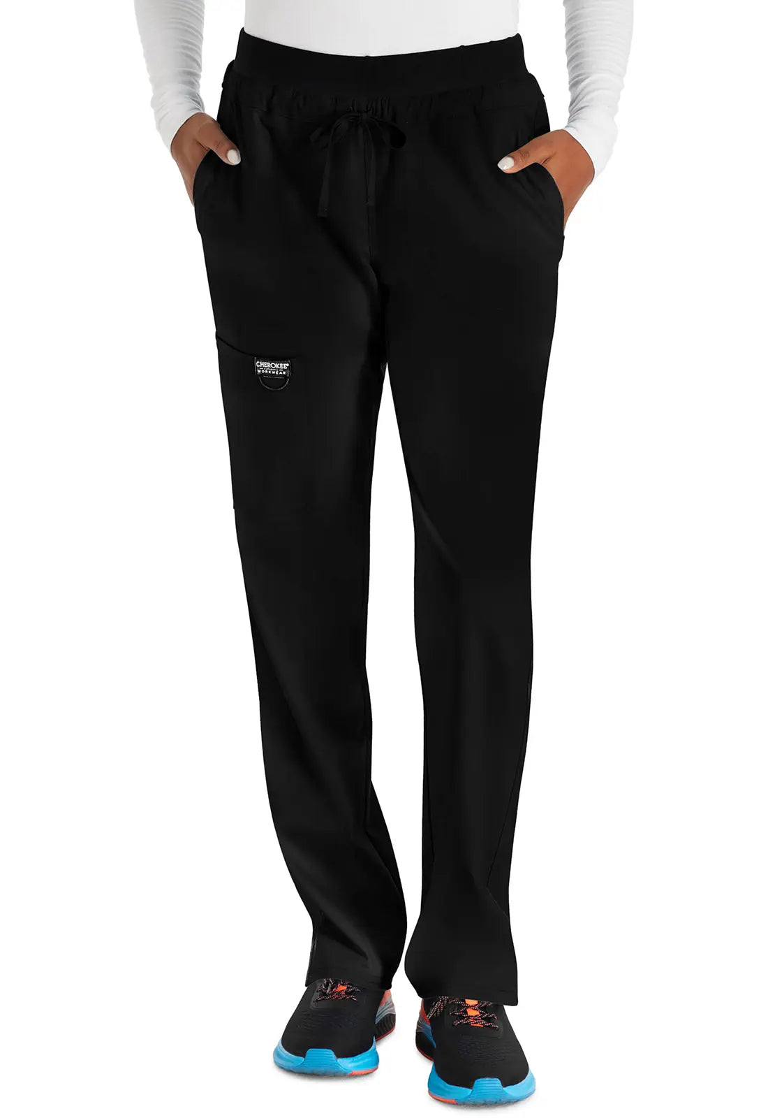 Take Action Cherokee Women's Mid Rise Tapered Leg Drawstring Pant - Black