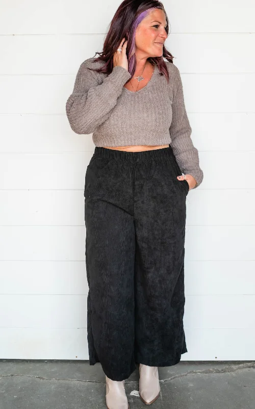 Closeout Deal Wide Leg Corduroy Pants - Final Sale