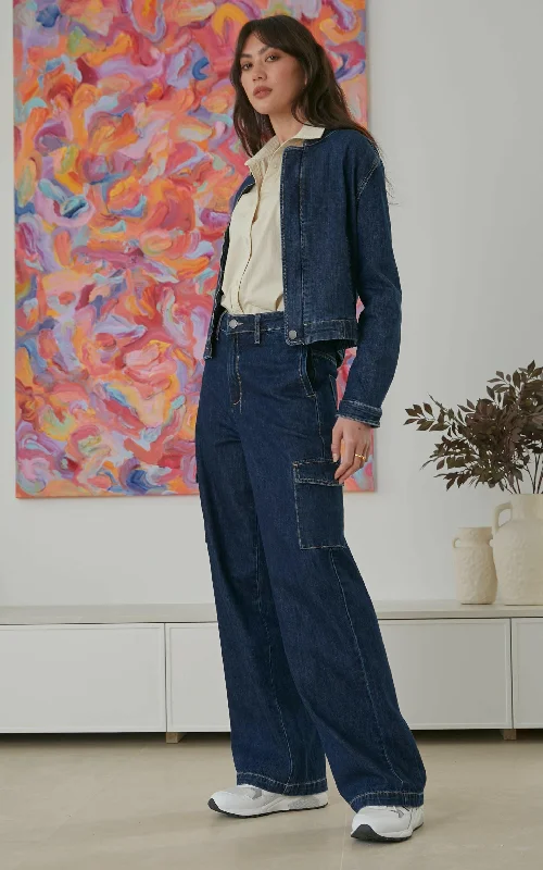 Weekend Bargains to Grab Zeona Indigo Cargo Wide Leg Pants