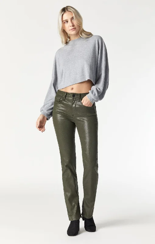 Weekend Savings Extravaganza MARIA SLIT HEM FLARE IN KHAKI JEATHER