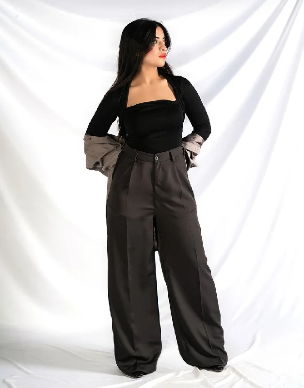 Price Slash Wide Georgette Pants Dark Grey