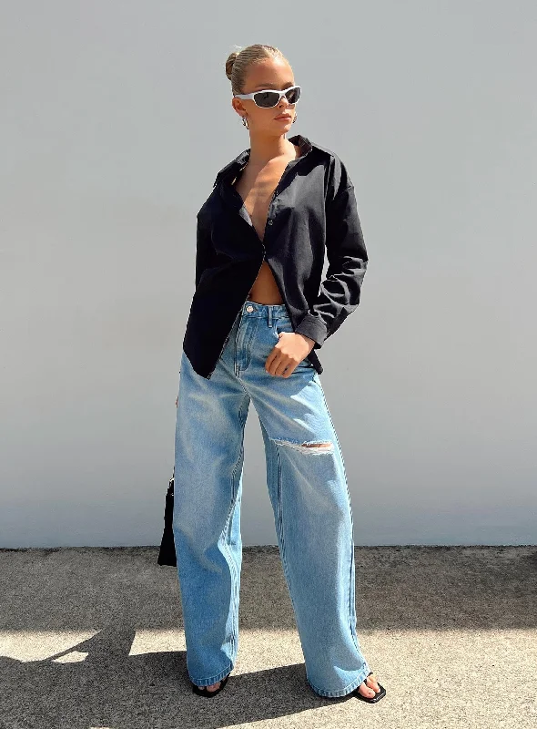 Limited Availability Beale Wide Leg Jeans Mid Wash Denim