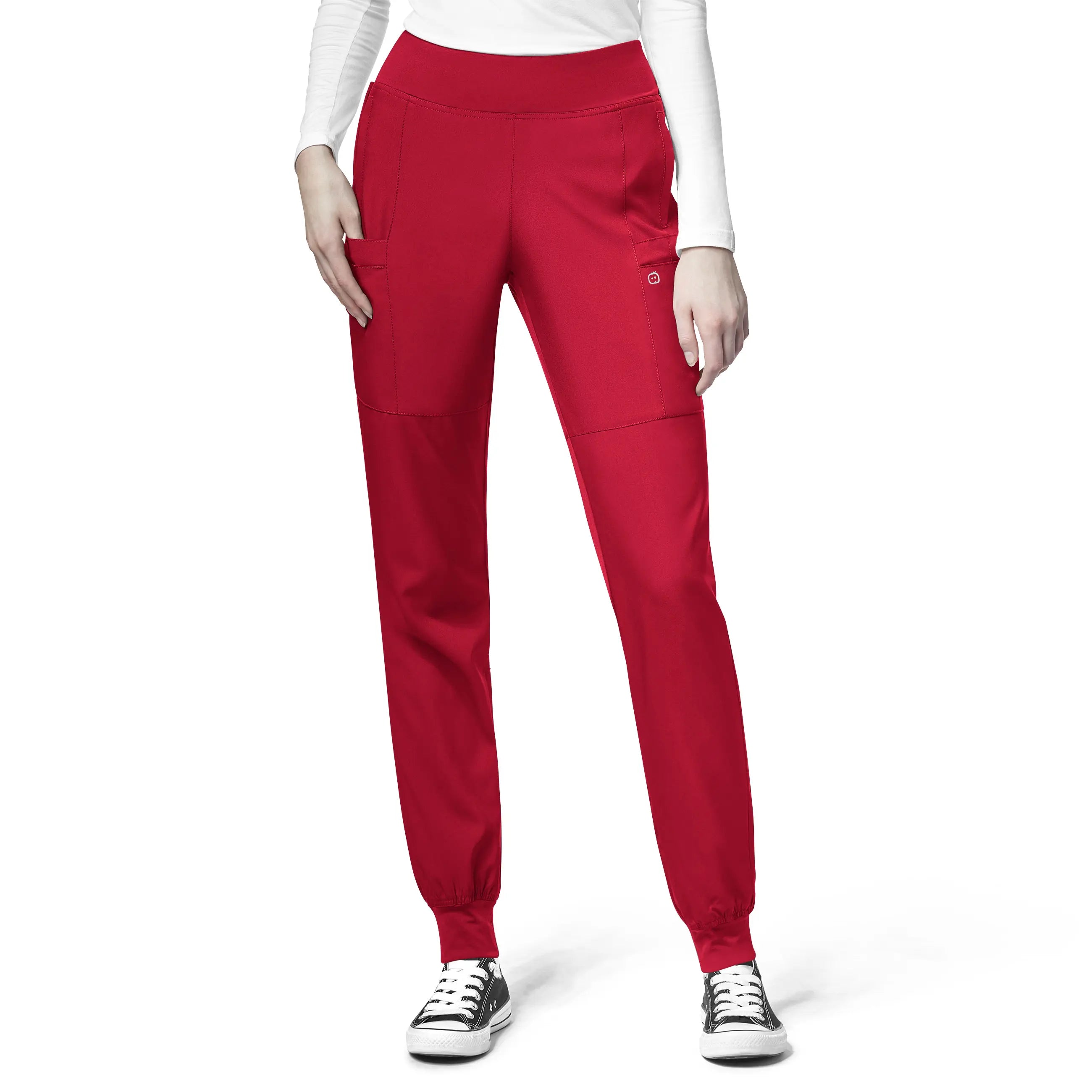 Hurry In Wink Women's Comfort Waist Cargo Jogger Scrub Pant - Red