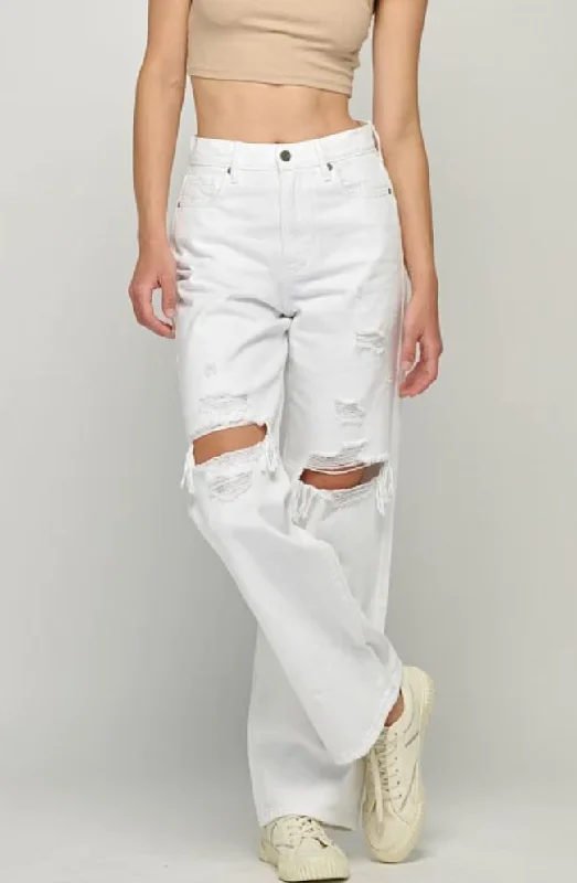 Flash Deal High Rise White Distressed Dad Jean by Hidden Jeans