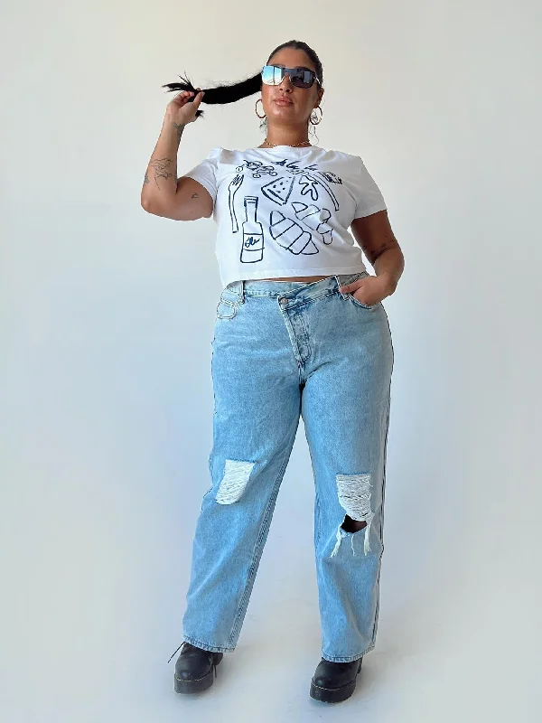 Weekend Offers That Tempt Holly Asymmetric Ripped Leg Jeans Curve