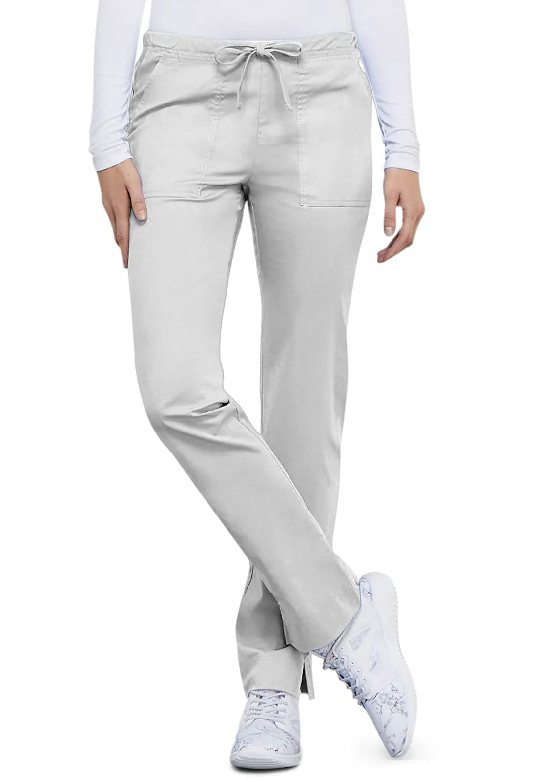 Pay Less Cherokee Women's Mid Rise Slim Straight Drawstring Pant - White