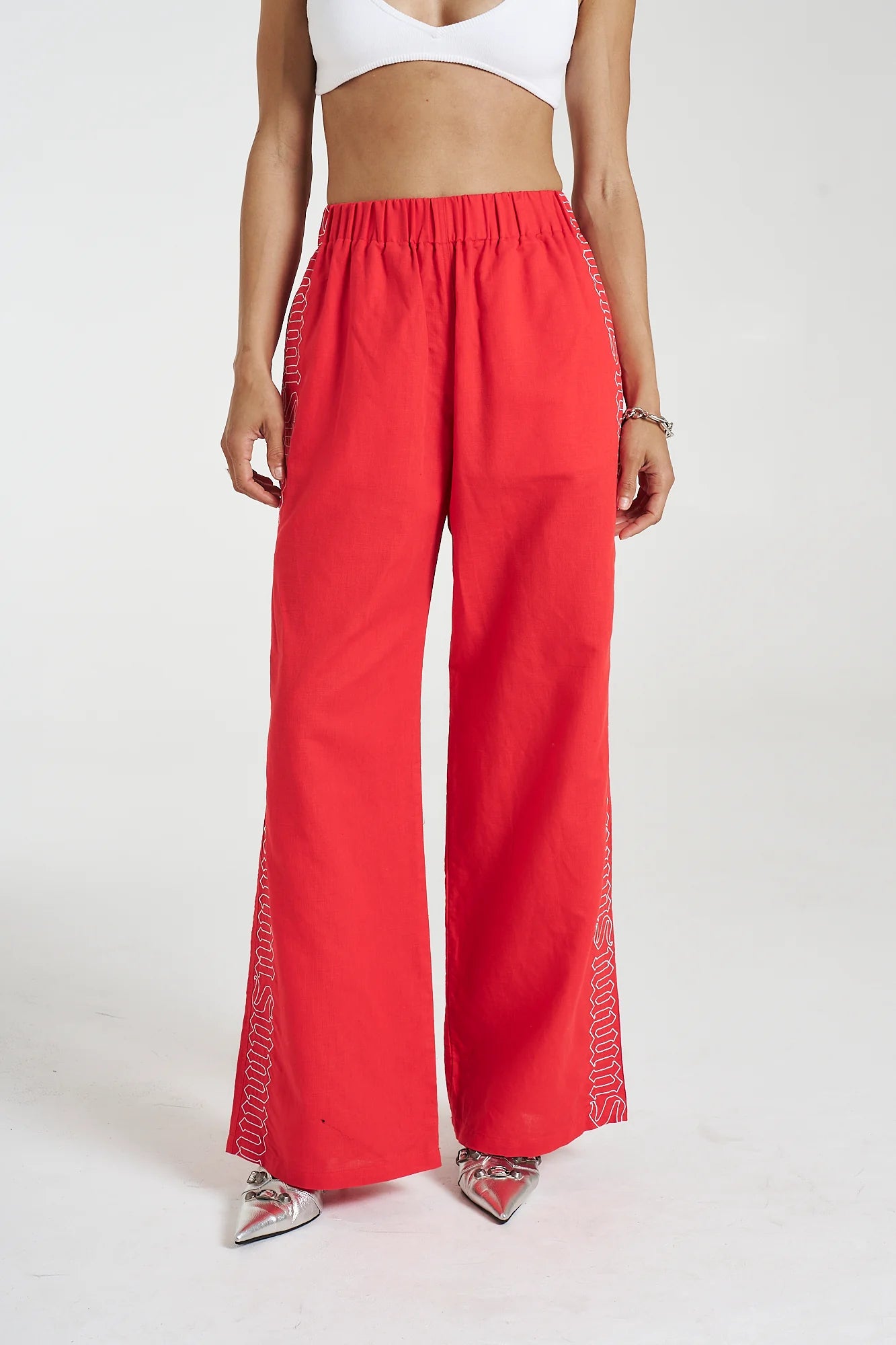 Discount Mania SIG LINEN PANT - SCARLET SUMMI