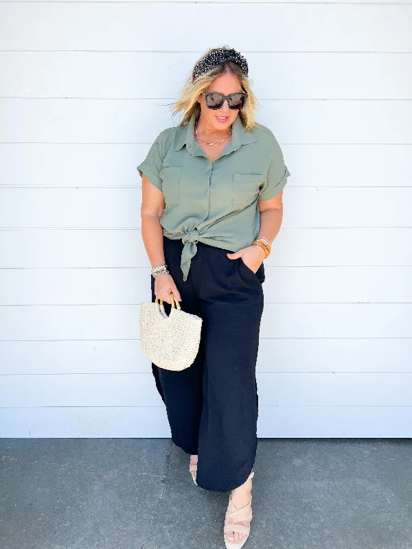 Extra Savings Black Wide Leg Slacks - Curvy Girl - Final Sale*