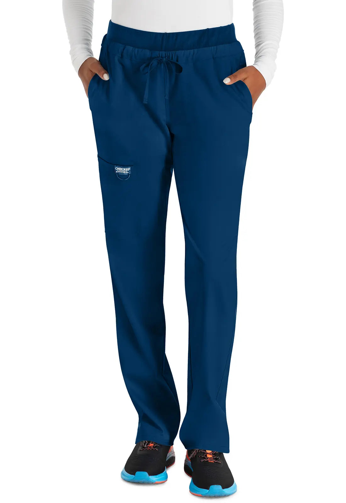 Top Pick Cherokee Women's Mid Rise Tapered Leg Drawstring Pant - Navy