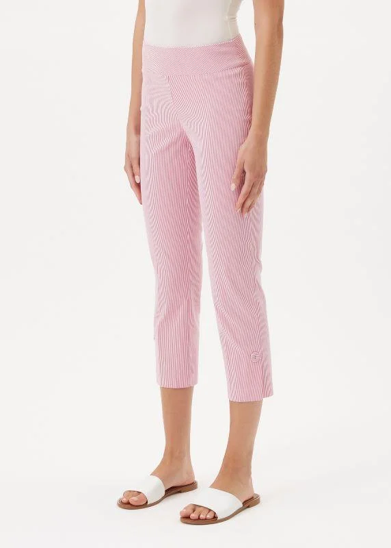 Amazing Value 25inch Crop Pant with Button Detail in Pink White Stripe