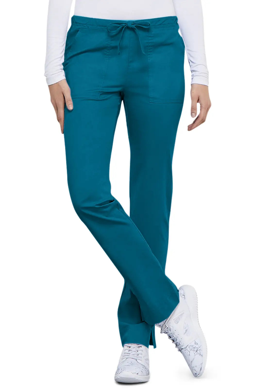 Deal Alert Cherokee Women's Mid Rise Slim Straight Drawstring Pant - Caribbean Blue