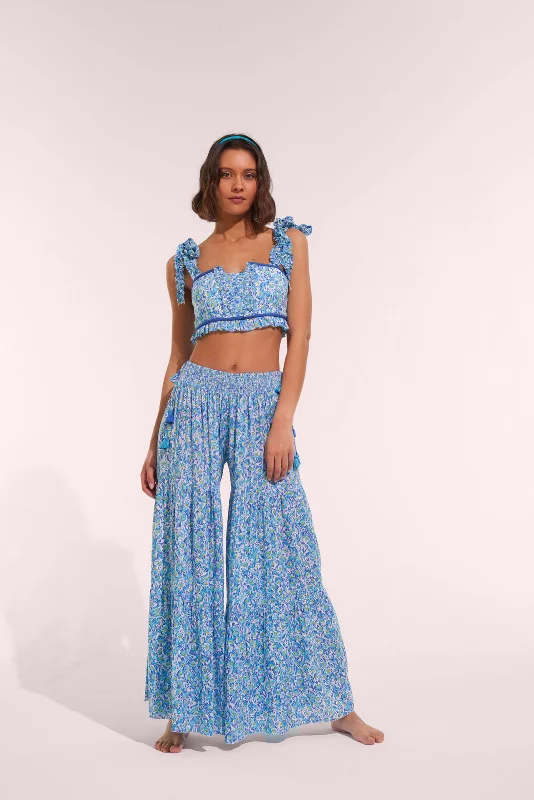 Overstock Pant Soledad Blue Ocean Flowers