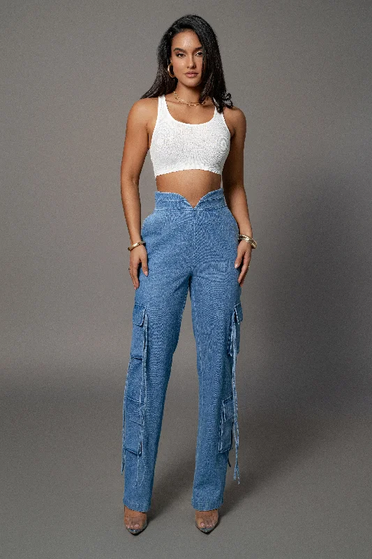 Epic Deals Medium Wash Jacinda Denim Utility Pants