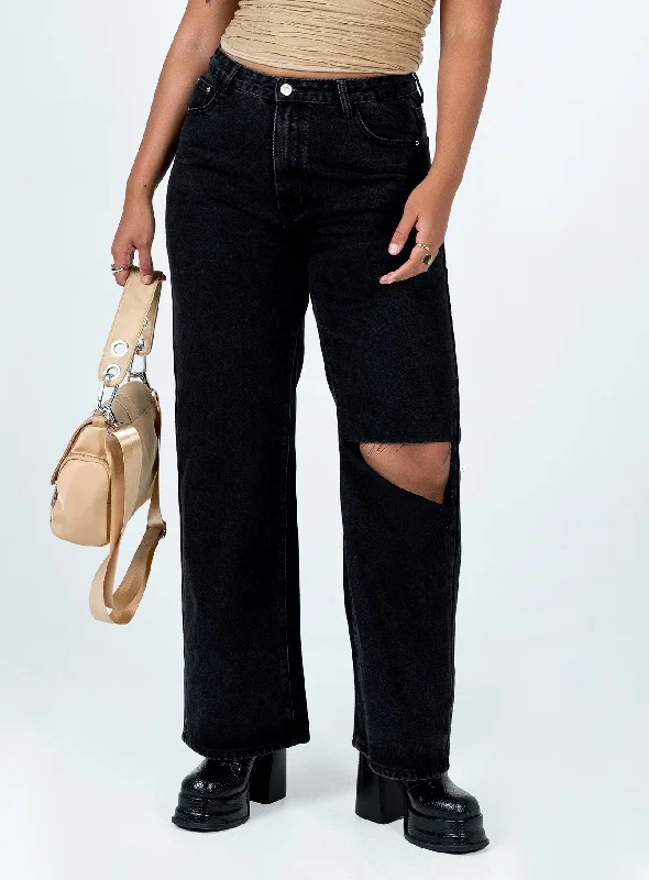 Low Price Sevina Wide Leg Denim Jeans Black