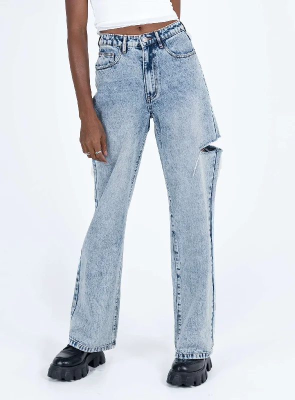 Weekend Discounts to Delight Johnston Wide Leg Jeans Mid Wash Blue