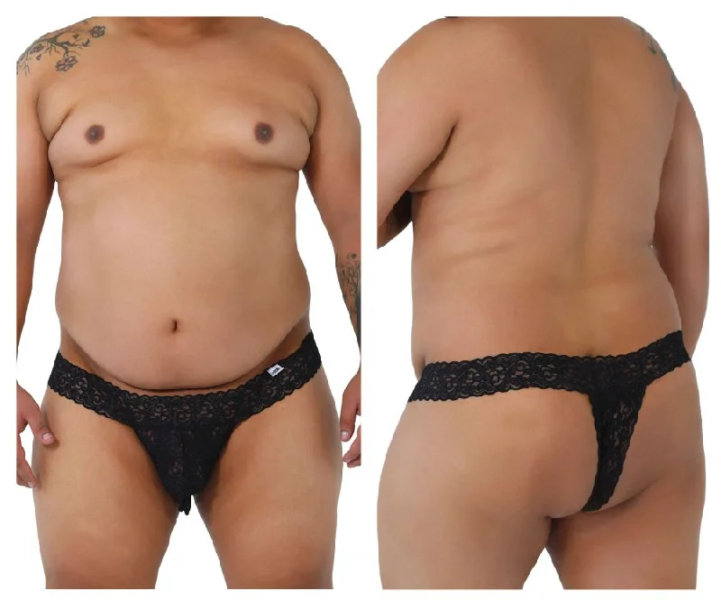 Special Buy CandyMan 99315X Peek a Boo Lace Thongs Color Black