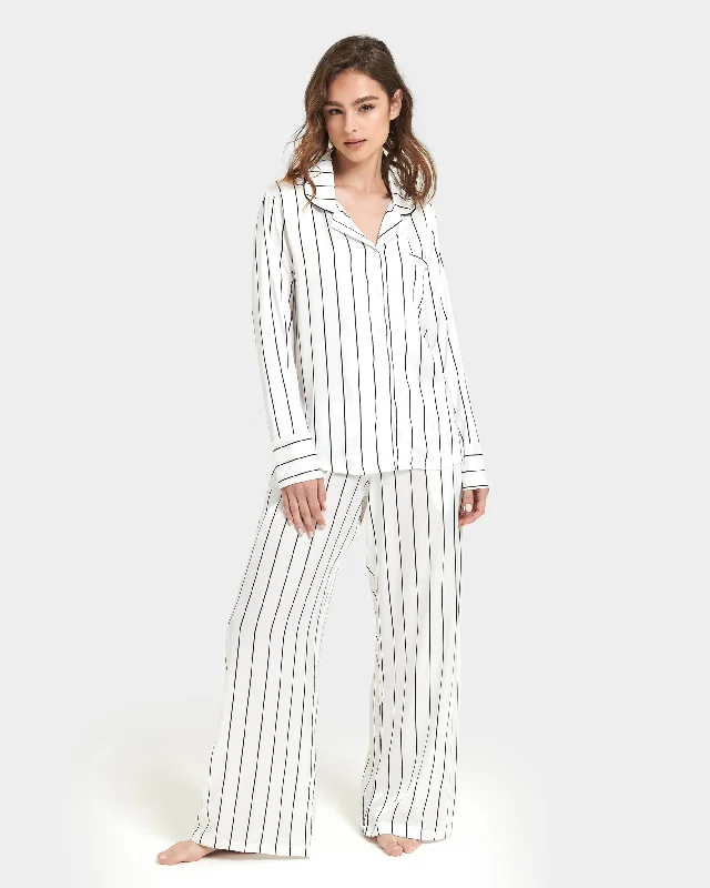 YEAR-End Clearance Beau Luxury Satin Long Pyjama Set White/Black