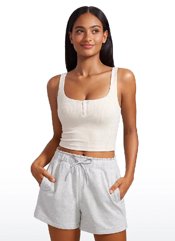 Weekend Deals That Sizzle Ribbed Henley Neck Build-in Bra Tanks