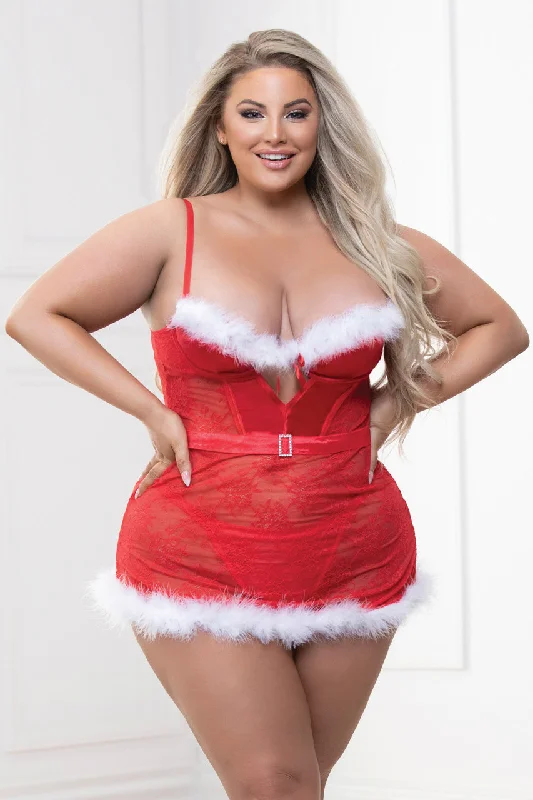 Weekend Offers That Impress Plus Size Holiday Lace and Marabou Chemise