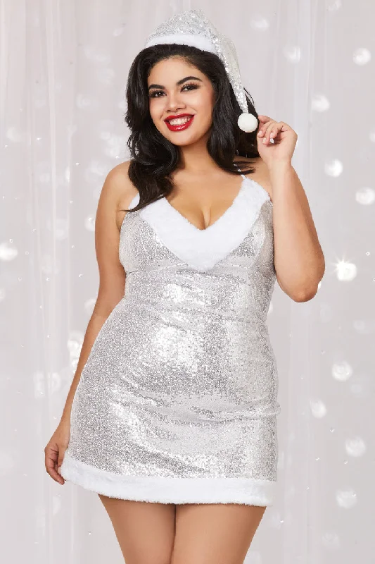 Weekend Offers That Shine Plus Size Silver Sequin Christmas Elf Chemise