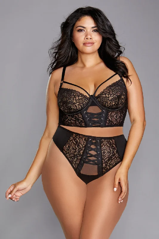 Weekend Savings Fiesta Plus Size Strappy Lace Bustier and Thong