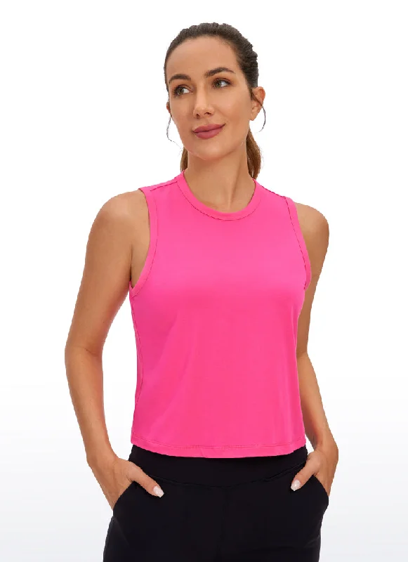 Daily Deals Pima Cotton High Neck Cropped Tank Tops